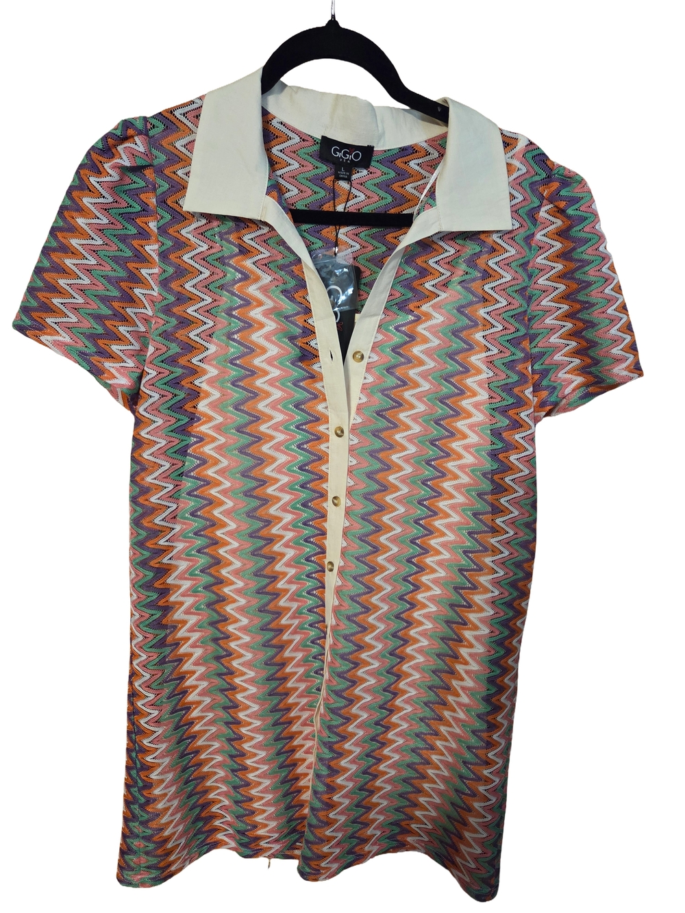 GiGio USA Chevron Zig Zag Polo Mini Dress with Slip Liner Size L NWT